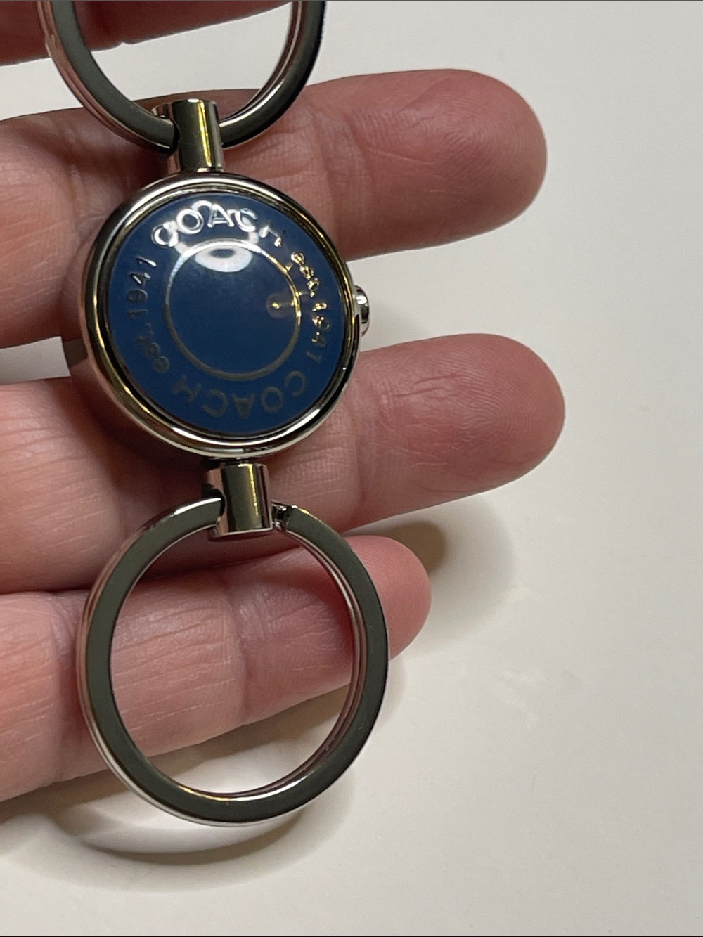Coach Blue and Silver Round Valet Logo Key Ring